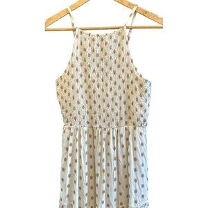 Sim & Sam Women's Cream Pink Polka Dot Tiered Midi Dress Smocked Back Summer